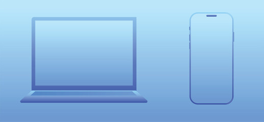 Laptop and mobile glass material vector illustration