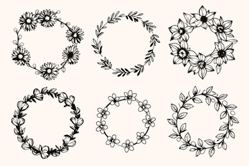 Hand drawn floral frame collection