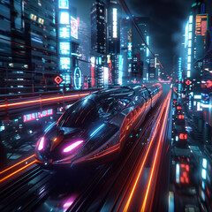 Fototapeta premium Futuristic Hyperloop in Neon Metropolis