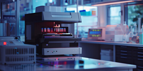 Biochemistry analyzing in biology laboratory, generative AI
