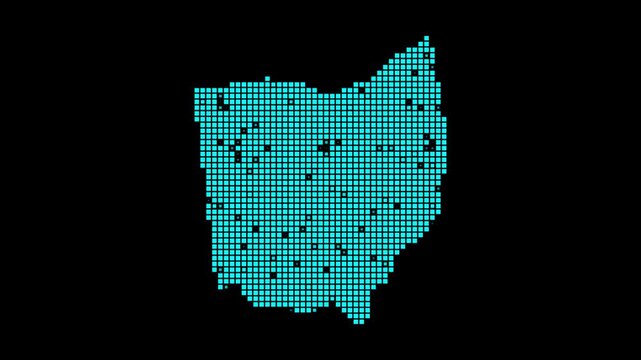 Ohio digital map. Map of Ohio in dotted style. Shape of the US state filled with rectangles. Elegant video.