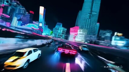 Street racing in the night city arcade game with neon lights and cyberpunk style - Powered by Adobe
