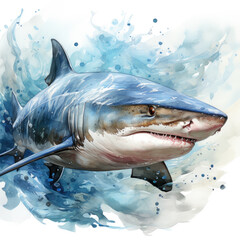 Obraz premium Watercolor Reef shark, clipart Illustration, Generative Ai
