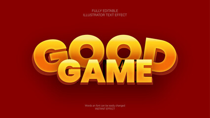 Bold, editable "Good Game" 3D text effect in vibrant yellow, ideal for dynamic headlines, game graphics, and posters.