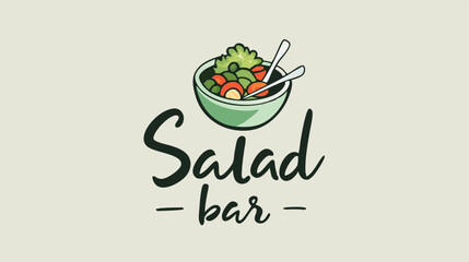 Salad bar logotype with handwritten text. Modern brush calligraphy, hand lettering. Vector illustration with vegetables emblem