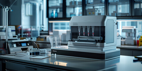Arterial Blood Gas machine isolated on white marble table in the lab, generative AI
