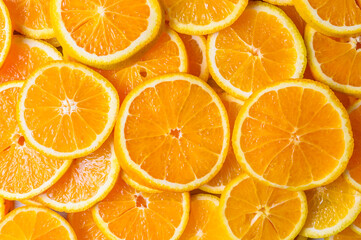 Orange fruit pattern. Healthy food background, directly above.