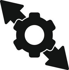 Black silhouette of a gear wheel with two arrows pointing in opposite directions, representing a change in trend or strategy