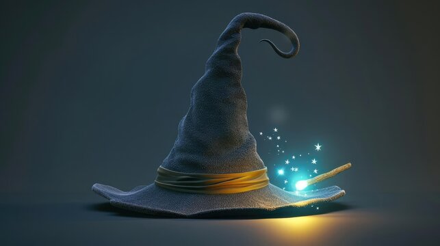 A whimsical wizard hat with glowing magic sparks, perfect for fantasy-themed projects and creative designs.