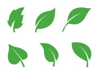 Leaf icons set ecology nature element, green leafs, environment and nature eco sign. Eco, bio, natural, vegan, herbal icon. Flat vector illustrations, isolated on white, transparent background.