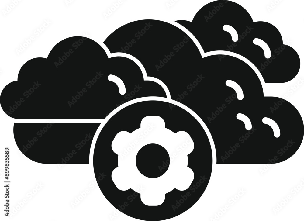 Wall mural this black and white icon depicts a cloud computing server configuration
