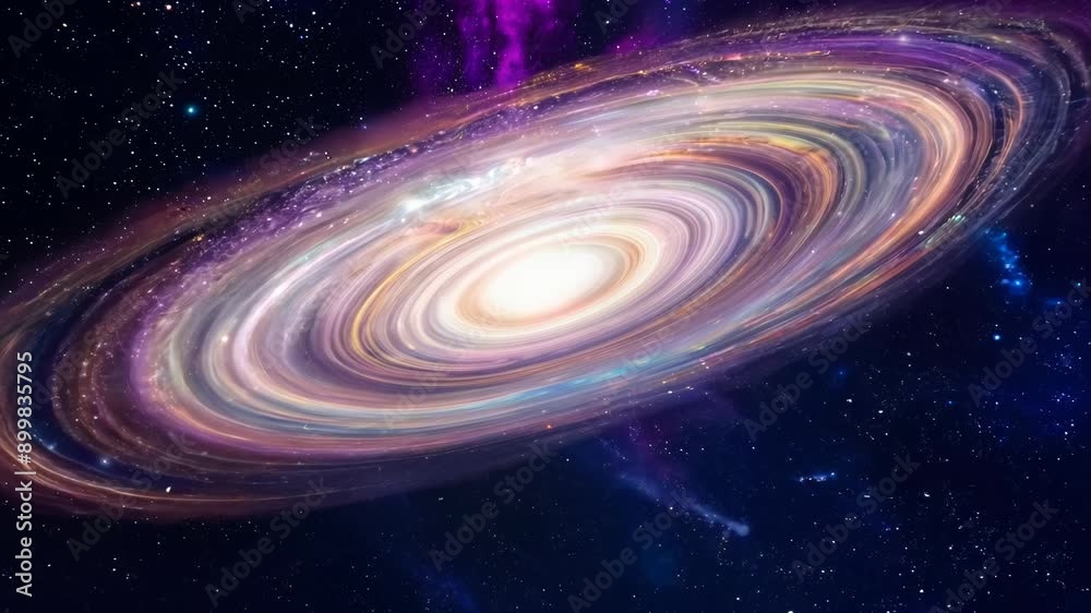 Poster flight through the galaxy with spreading nebula clouds, shiny stars and constellations