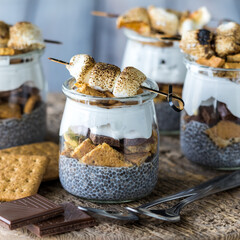 Homemade Smores chia puddings ready for eating.