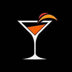 Cocktail fresh glass logo on black background.