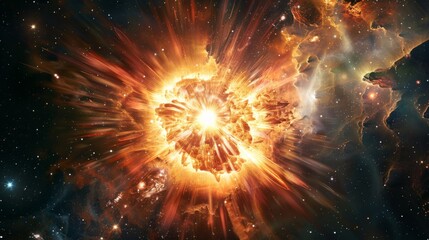 A bright orange explosion in space with a lot of stars in the background