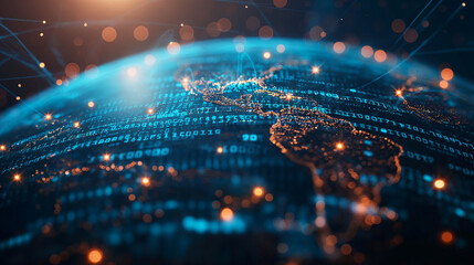 Obraz premium Technology digital earth data network globe planet with future connections and light