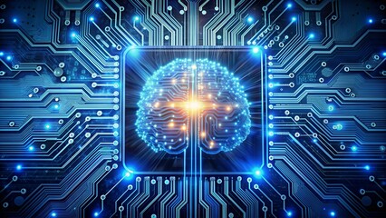 Neural Circuit and Electronic Cyber Brain in Quantum Computing System - AI Technology, Biotechnology, and Machine Learning Concept