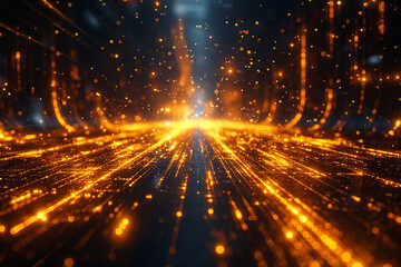 Fototapeta premium Abstract digital light glow with sparkles in an orange background showcasing futuristic technology