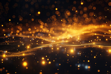 Abstract background with glowing bokeh lights and orange golden sparkle twinkle effects