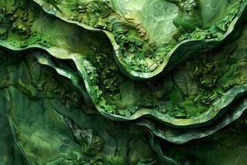 Fototapeta premium Abstract green 3D sculpture with organic textures, blending art and nature, perfect for modern art and eco-friendly themes