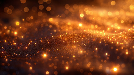 Obraz premium Golden bokeh sparkle with twinkle glow and shimmer lights in an abstract glitter celebration
