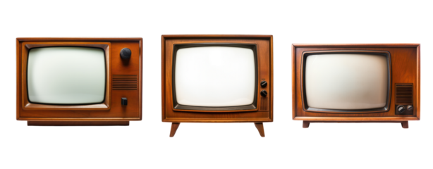 set of retro wood television vintage tv box and leg cut out transparent background 