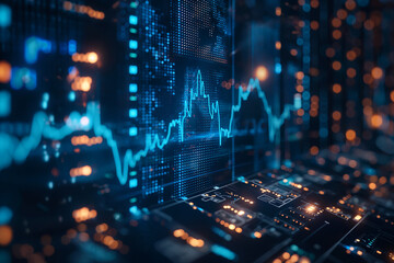 Digital technology and data analytics visualization with electronic network graph and circuit design