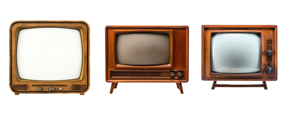 set of three retro wood television vintage tv cut out transparent background