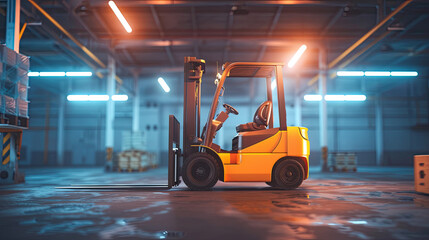 Forklift truck in warehouse efficient and organized setting industrial and logistical environment heavy lifting equipment busy and active scene essential for warehouse operations