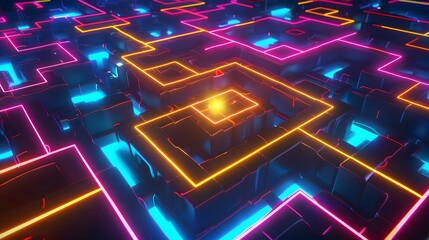 Obraz premium A detailed high-quality image of a futuristic neon pathway with glowing geometric patterns