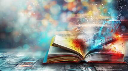 Fototapeta premium Open book with glowing pages, symbolizing effective learning and education. The image captures the essence of creativity, imagination, and the power of reading to expand horizons.