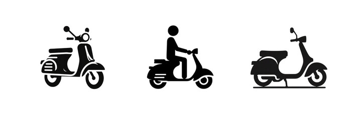Fototapeta premium Set of Silhouette image of scooter icon, isolated over on transparent white background