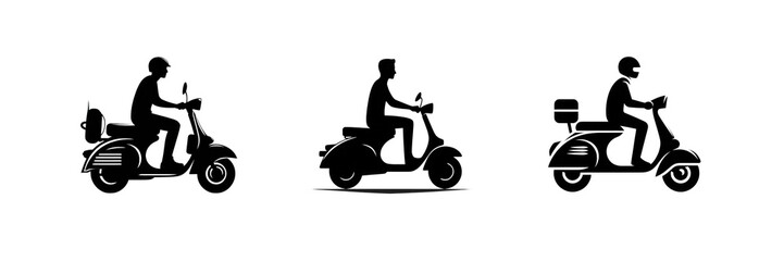 Obraz premium Set of Silhouette image of scooter icon, isolated over on transparent white background