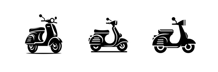 Obraz premium Set of Silhouette image of scooter icon, isolated over on transparent white background
