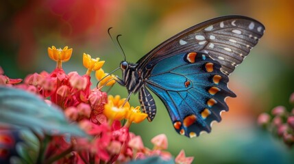 A butterfly is eating a flower