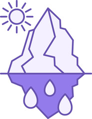 Ice Melting Color Icon. Vector Icon. Sun and Melting Glacier. Global Warming. Ecological Problem. Climate Change Concept