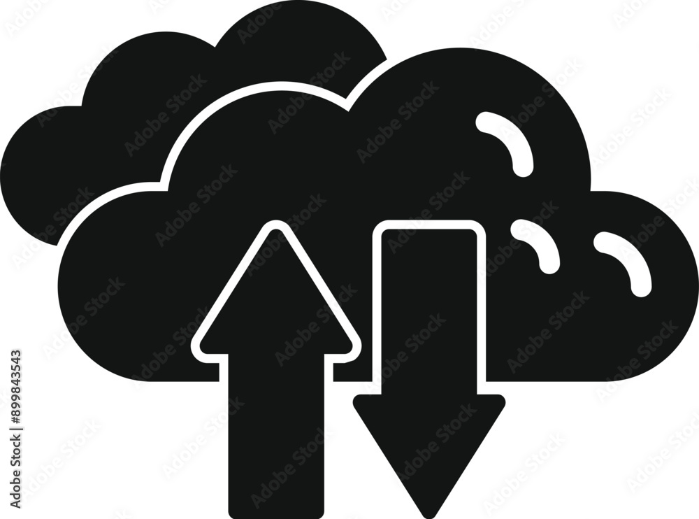 Poster icon of cloud computing with uploading and downloading arrows