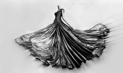 Fashionable pencil sketch of a stylish dress design, high fashion illustration