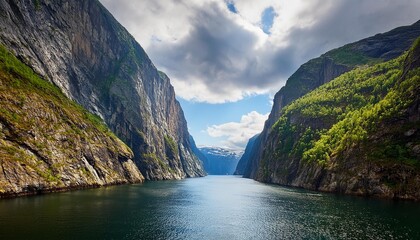 Un fiordo estrecho y profundo con acantilados rocosos