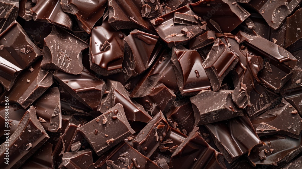 Poster an arrangement of mixed chocolate pieces forming a rich and textured background. perfect for confect