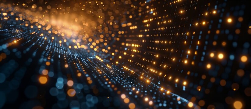 Abstract data streams transformed into intricate patterns of encrypted symbols, Technology background, Big data concept, Binary computer code.