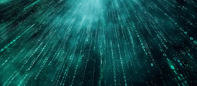 Abstract data streams transformed into intricate patterns of encrypted symbols, Technology background, Big data concept, Binary computer code.