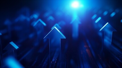 Business arrow growth up to success digital on blue background. finance, target, direction.