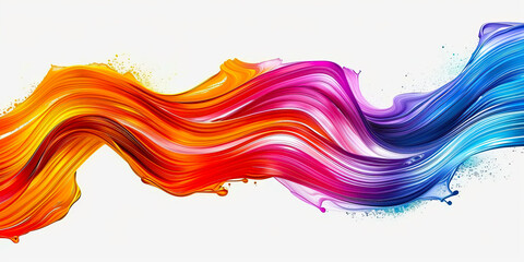Abstract color brush stroke, bright wave of paint on white background