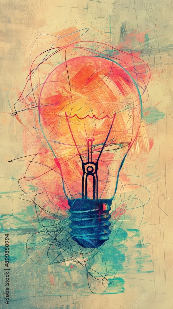 Poster colorful light bulb with abstract background symbolizing ideas and innovation. vibrant representatio