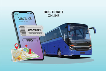 bus ticket online pay from smart phone app application icon art design vector template autobus departure access modern © De
