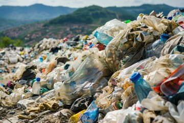 pile of garbage and trash in landfill. waste management and environmental pollution