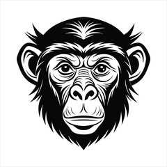 Create a clean and striking silhouette vector chimpanzee head