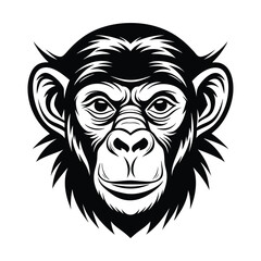 Create a clean and striking silhouette vector chimpanzee head