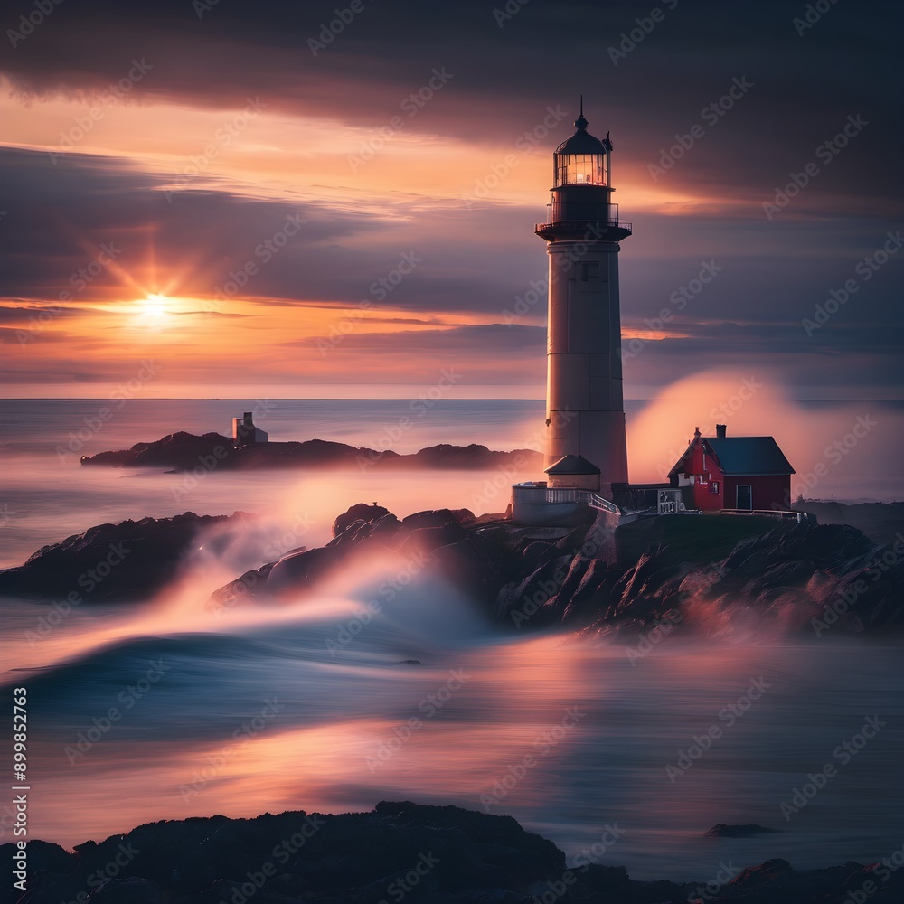 Wall mural lighthouse at sunset